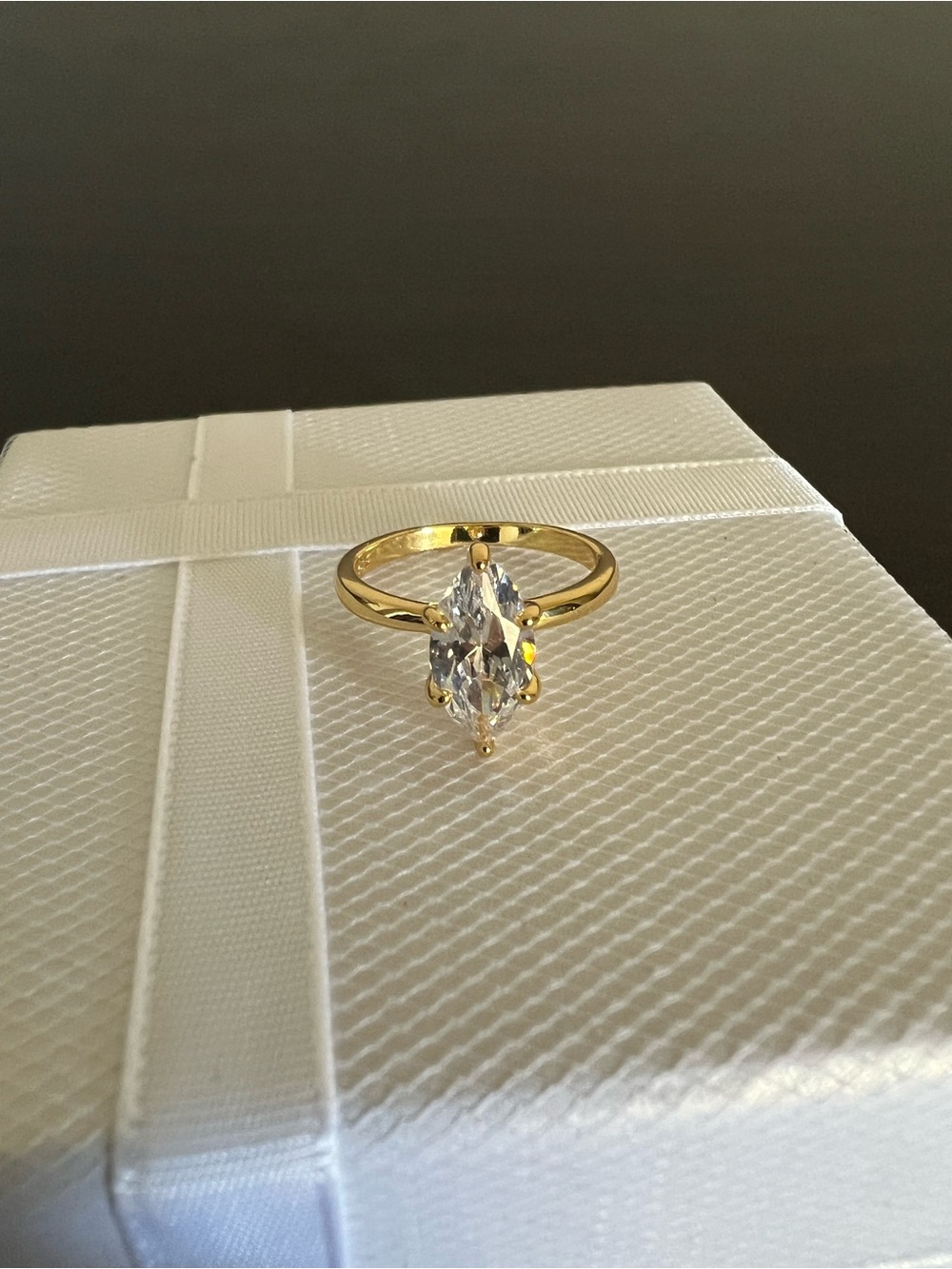 NIB Marquise CZ Gold Plated Sterling Silver Ring | Size 6-7
